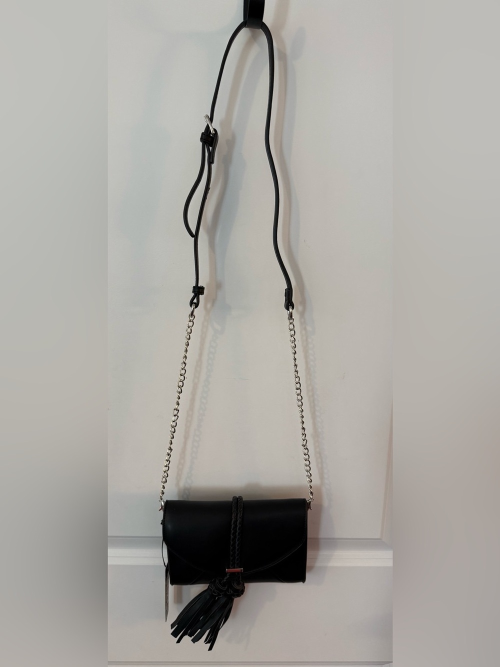 Black Tassel Crossbody Bag with Chain Strap